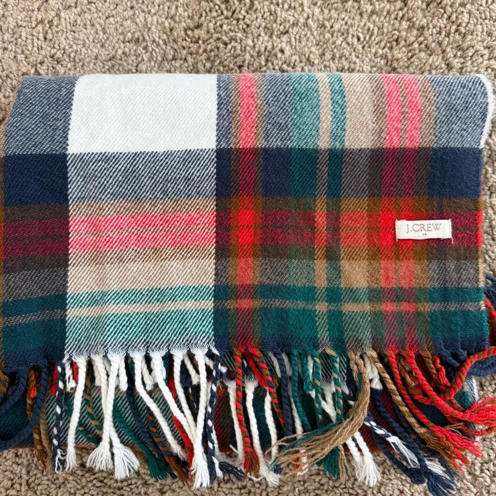 J. Crew Plaid Fringe Scarf in Navy, Teal, Red, Cream, Tan